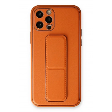 Mey İthalat®  iPhone 12 Pro Kılıf Coco Deri Standlı Kapak - Turuncu