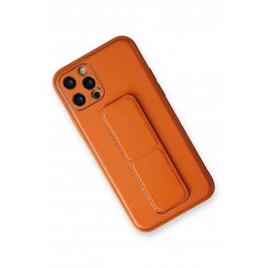 Mey İthalat®  iPhone 12 Pro Kılıf Coco Deri Standlı Kapak - Turuncu