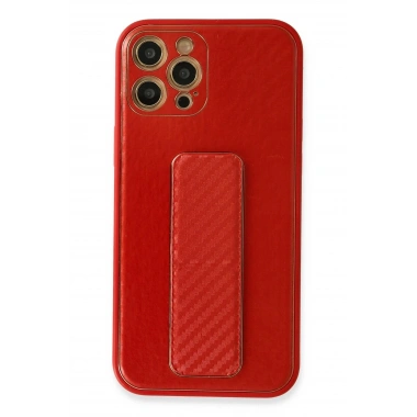 Mey İthalat®  iPhone 12 Pro Kılıf Coco Karbon Standlı Kapak - Kırmızı