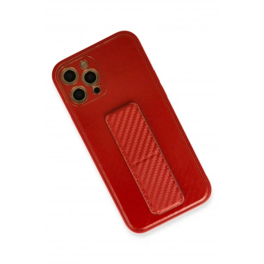 Mey İthalat®  iPhone 12 Pro Kılıf Coco Karbon Standlı Kapak - Kırmızı
