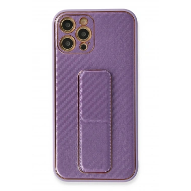 Mey İthalat®  iPhone 12 Pro Kılıf Coco Karbon Standlı Kapak - Mor