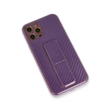 Mey İthalat®  iPhone 12 Pro Kılıf Coco Karbon Standlı Kapak - Mor