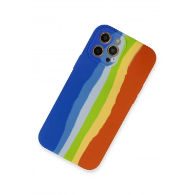 Mey İthalat® iPhone 12 Pro Kılıf Ebruli Lansman Silikon - Mavi-Turuncu
