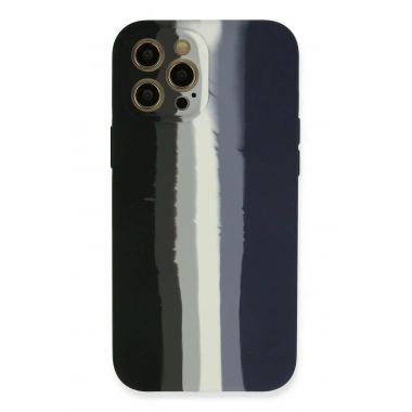 Mey İthalat® iPhone 12 Pro Kılıf Ebruli Lansman Silikon - Siyah-Lacivert