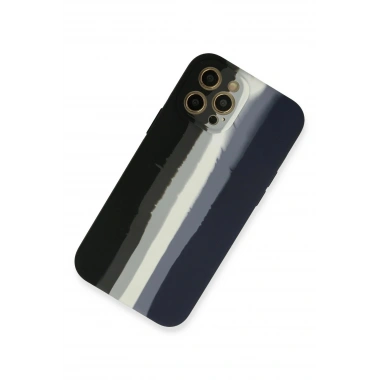 Mey İthalat® iPhone 12 Pro Kılıf Ebruli Lansman Silikon - Siyah-Lacivert