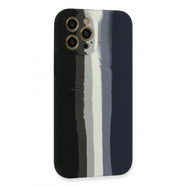 Mey İthalat® iPhone 12 Pro Kılıf Ebruli Lansman Silikon - Siyah-Lacivert