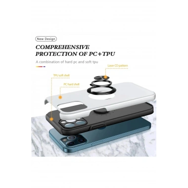 Mey İthalat®  iPhone 12 Pro Kılıf Elit Yüzüklü Kapak - Gümüş