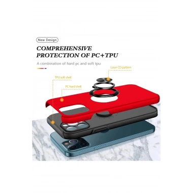 Mey İthalat®  iPhone 12 Pro Kılıf Elit Yüzüklü Kapak - Kırmızı