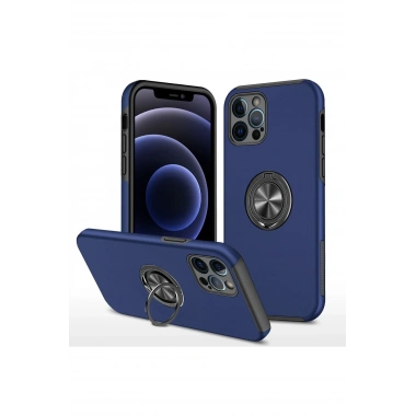 Mey İthalat®  iPhone 12 Pro Kılıf Elit Yüzüklü Kapak - Lacivert