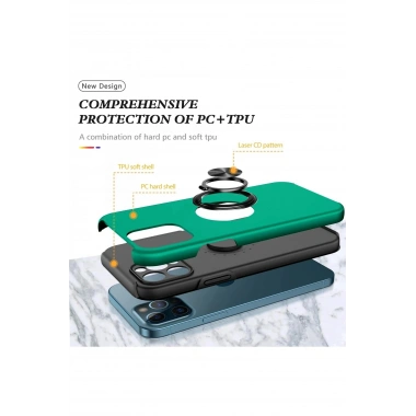 Mey İthalat®  iPhone 12 Pro Kılıf Elit Yüzüklü Kapak - Yeşil
