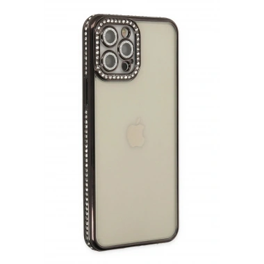 Mey İthalat® iPhone 12 Pro Kılıf Joke Taşlı Silikon - Siyah