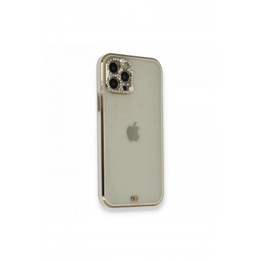 Mey İthalat® iPhone 12 Pro Kılıf Liva Taşlı Silikon - Beyaz