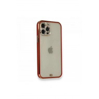 Mey İthalat® iPhone 12 Pro Kılıf Liva Taşlı Silikon - Kırmızı