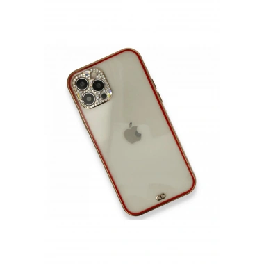 Mey İthalat® iPhone 12 Pro Kılıf Liva Taşlı Silikon - Kırmızı