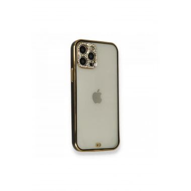 Mey İthalat®  iPhone 12 Pro Kılıf Liva Taşlı Silikon - Siyah