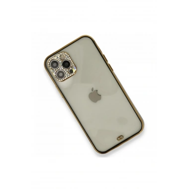 Mey İthalat®  iPhone 12 Pro Kılıf Liva Taşlı Silikon - Siyah