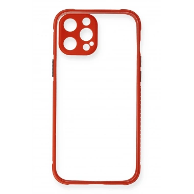 Mey İthalat® iPhone 12 Pro Kılıf Miami Şeffaf Silikon - Kırmızı