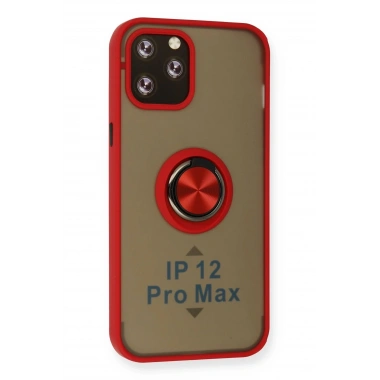 Mey İthalat®  iPhone 12 Pro Kılıf Montreal Yüzüklü Silikon Kapak - Kırmızı