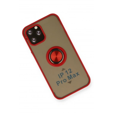 Mey İthalat®  iPhone 12 Pro Kılıf Montreal Yüzüklü Silikon Kapak - Kırmızı