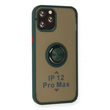 Mey İthalat®  iPhone 12 Pro Kılıf Montreal Yüzüklü Silikon Kapak - Yeşil