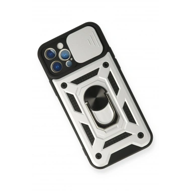 Mey İthalat®  iPhone 12 Pro Kılıf Pars Lens Yüzüklü Silikon - Gümüş