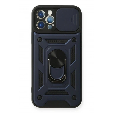 Mey İthalat®  iPhone 12 Pro Kılıf Pars Lens Yüzüklü Silikon - Lacivert