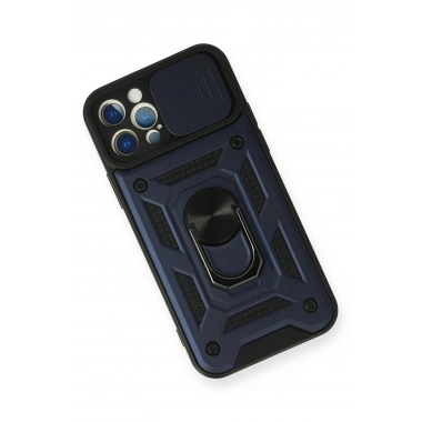 Mey İthalat®  iPhone 12 Pro Kılıf Pars Lens Yüzüklü Silikon - Lacivert