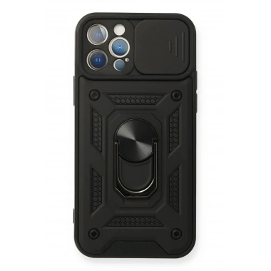 Mey İthalat®  iPhone 12 Pro Kılıf Pars Lens Yüzüklü Silikon - Siyah