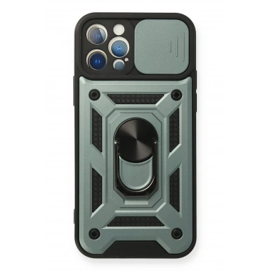 Mey İthalat®  iPhone 12 Pro Kılıf Pars Lens Yüzüklü Silikon - Yeşil