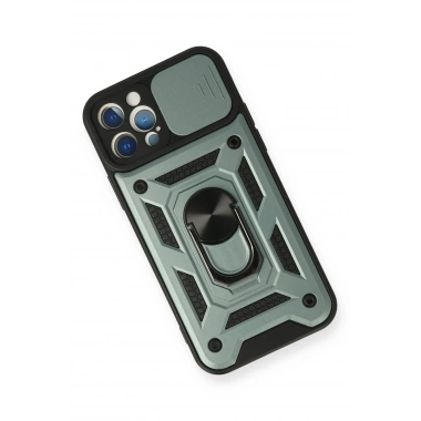 Mey İthalat®  iPhone 12 Pro Kılıf Pars Lens Yüzüklü Silikon - Yeşil