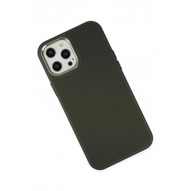 Mey İthalat® iPhone 12 Pro Max Kılıf Asya Deri Silikon - Koyu Yeşil