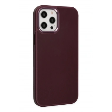 Mey İthalat® iPhone 12 Pro Max Kılıf Asya Deri Silikon - Mürdüm