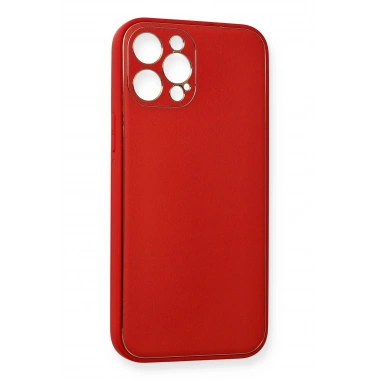 Mey İthalat®  iPhone 12 Pro Max Kılıf Coco Deri Silikon Kapak - Kırmızı