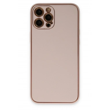 Mey İthalat®  iPhone 12 Pro Max Kılıf Coco Deri Silikon Kapak - Pudra