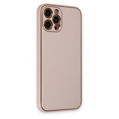 Mey İthalat®  iPhone 12 Pro Max Kılıf Coco Deri Silikon Kapak - Pudra