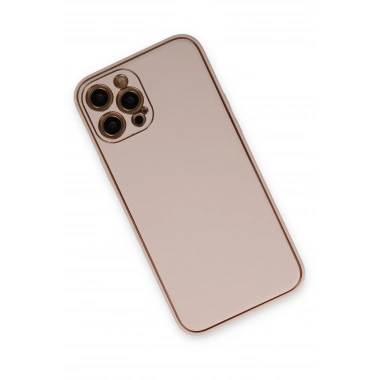 Mey İthalat®  iPhone 12 Pro Max Kılıf Coco Deri Silikon Kapak - Pudra