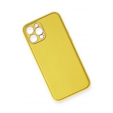 Mey İthalat®  iPhone 12 Pro Max Kılıf Coco Deri Silikon Kapak - Sarı