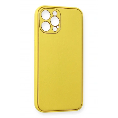 Mey İthalat®  iPhone 12 Pro Max Kılıf Coco Deri Silikon Kapak - Sarı