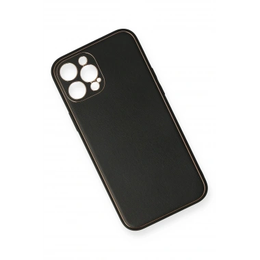 Mey İthalat®  iPhone 12 Pro Max Kılıf Coco Deri Silikon Kapak - Siyah