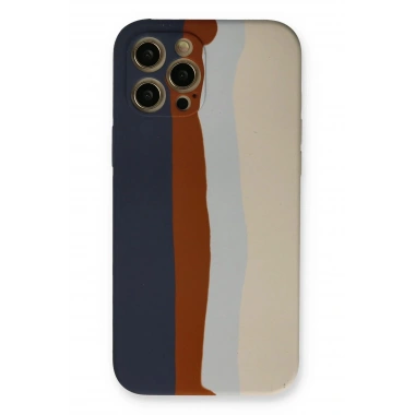 Mey İthalat® iPhone 12 Pro Max Kılıf Ebruli Lansman Silikon - Lacivert-Krem