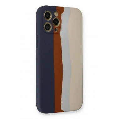 Mey İthalat® iPhone 12 Pro Max Kılıf Ebruli Lansman Silikon - Lacivert-Krem