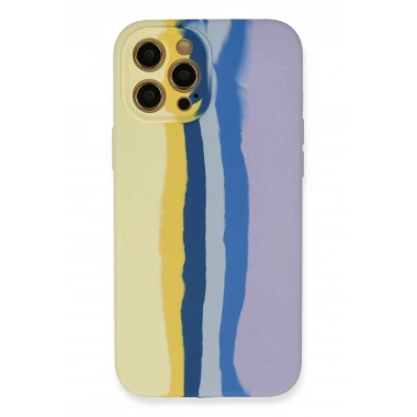 Mey İthalat® iPhone 12 Pro Max Kılıf Ebruli Lansman Silikon - Sarı-Lila