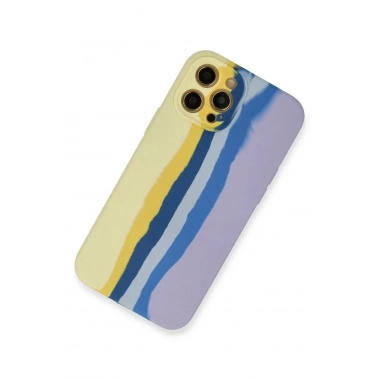 Mey İthalat® iPhone 12 Pro Max Kılıf Ebruli Lansman Silikon - Sarı-Lila