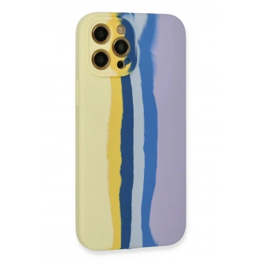 Mey İthalat® iPhone 12 Pro Max Kılıf Ebruli Lansman Silikon - Sarı-Lila