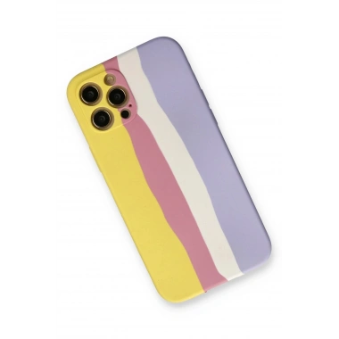 Mey İthalat® iPhone 12 Pro Max Kılıf Ebruli Lansman Silikon - Sarı-Mavi