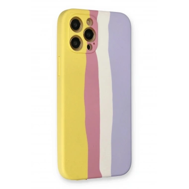 Mey İthalat® iPhone 12 Pro Max Kılıf Ebruli Lansman Silikon - Sarı-Mavi