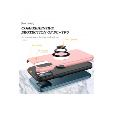 Mey İthalat®  iPhone 12 Pro Max Kılıf Elit Yüzüklü Kapak - Pembe