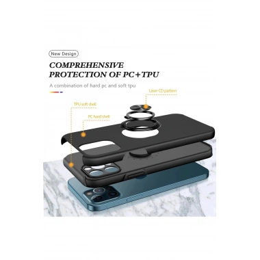 Mey İthalat®  iPhone 12 Pro Max Kılıf Elit Yüzüklü Kapak - Siyah