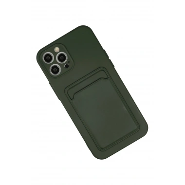 Mey İthalat®  iPhone 12 Pro Max Kılıf Kelvin Kartvizitli Silikon - Koyu Yeşil