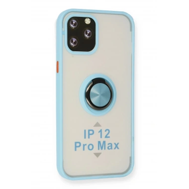 Mey İthalat®  iPhone 12 Pro Max Kılıf Montreal Yüzüklü Silikon Kapak - Buz Mavi